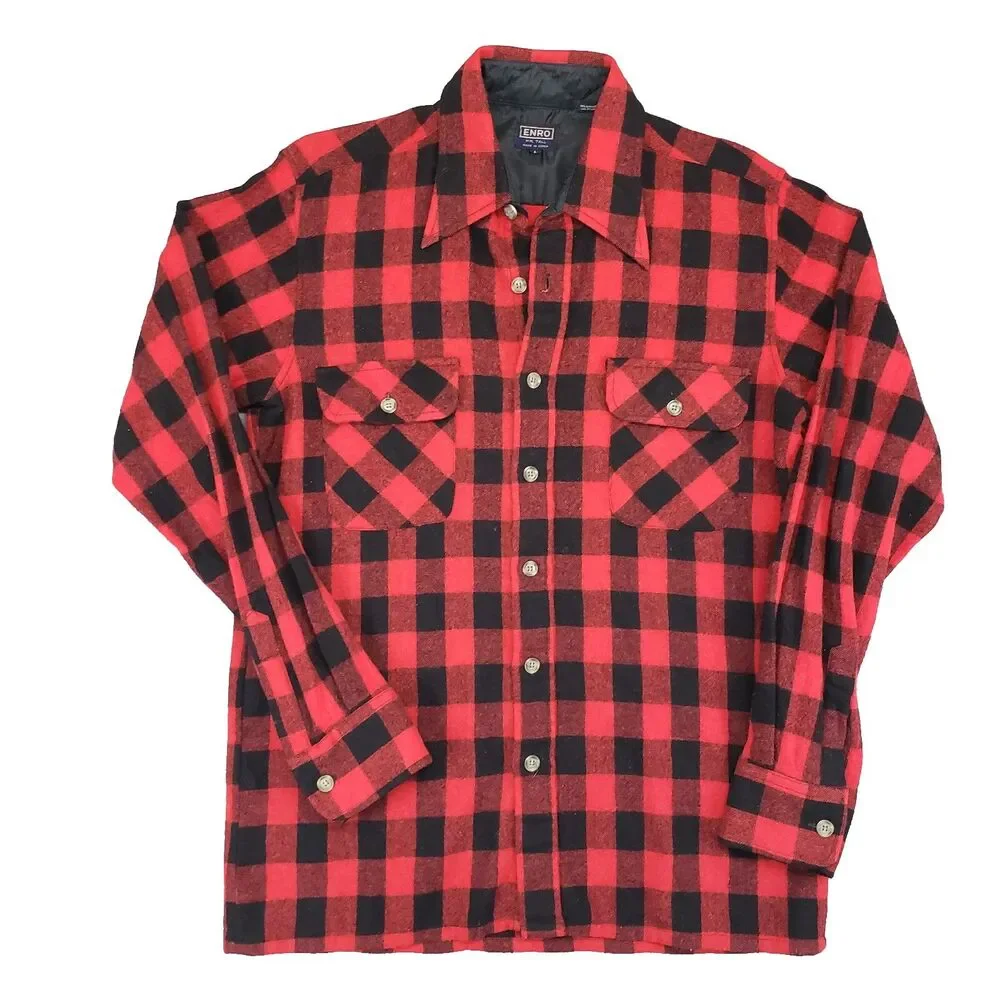 Vintage Enro Wool Flannel Shirt Mens Large Red Buffalo‎ Check Plaid Shacket